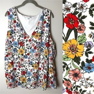 Ophelia Roe Womens Sleeveless Blouse Plus Size 2X Top Lined Bright Floral V-Neck